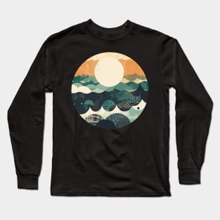 Hokusai Japanese Art Inspired Patterned Ocean Long Sleeve T-Shirt